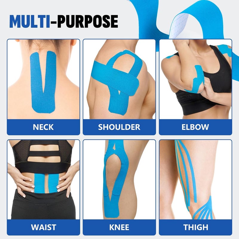 NUITPY 60PCS Precut Kinesiology Tape Strips, 2 inch x 10 inch Athletic Tape, Kinetic Tape, Elastic Muscle Tape, Sports Tape, Knee Tape for Exercise and Daily Use - Light Blue - Image 4